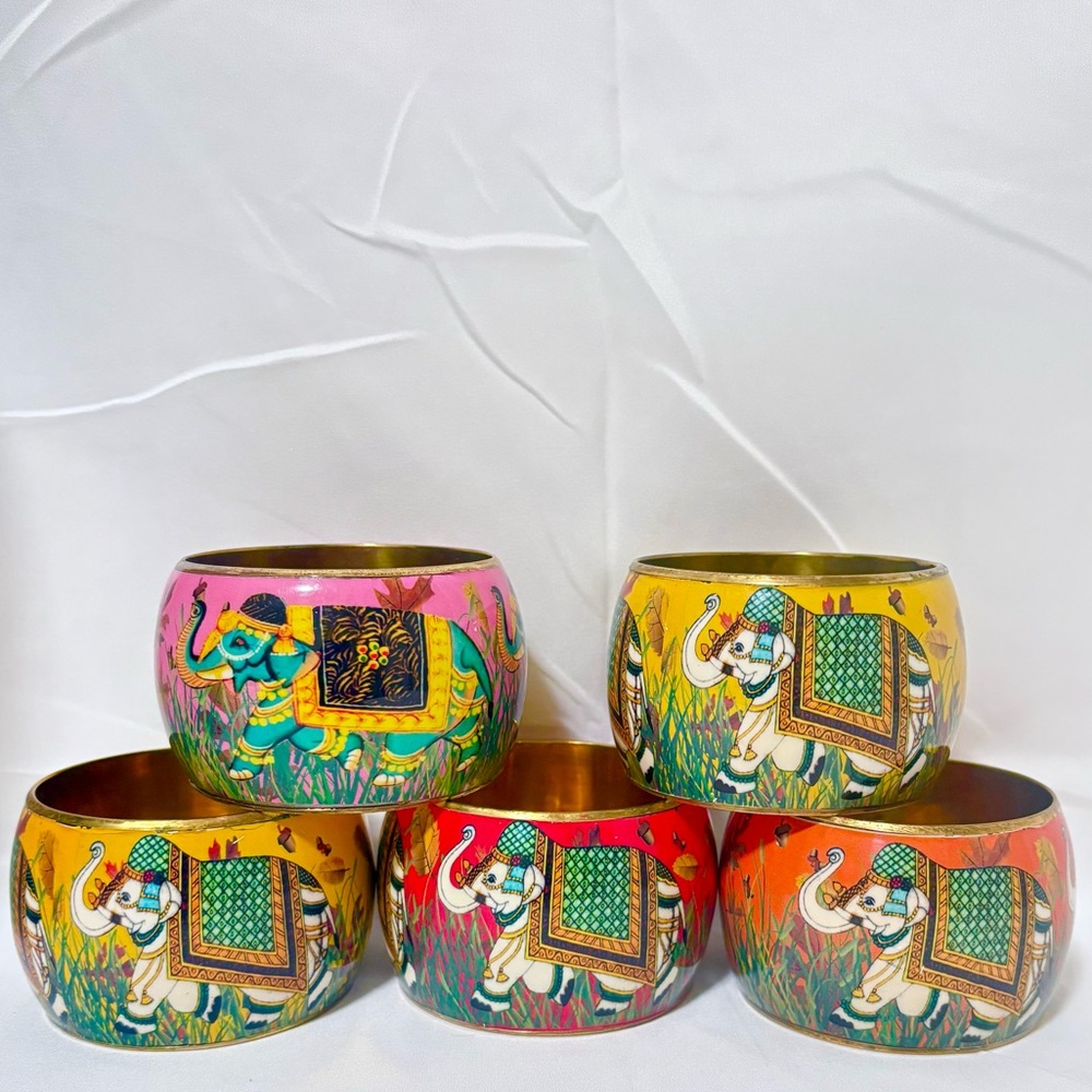 5 pcs Colorful Brass Enameled Elephant Bangle
